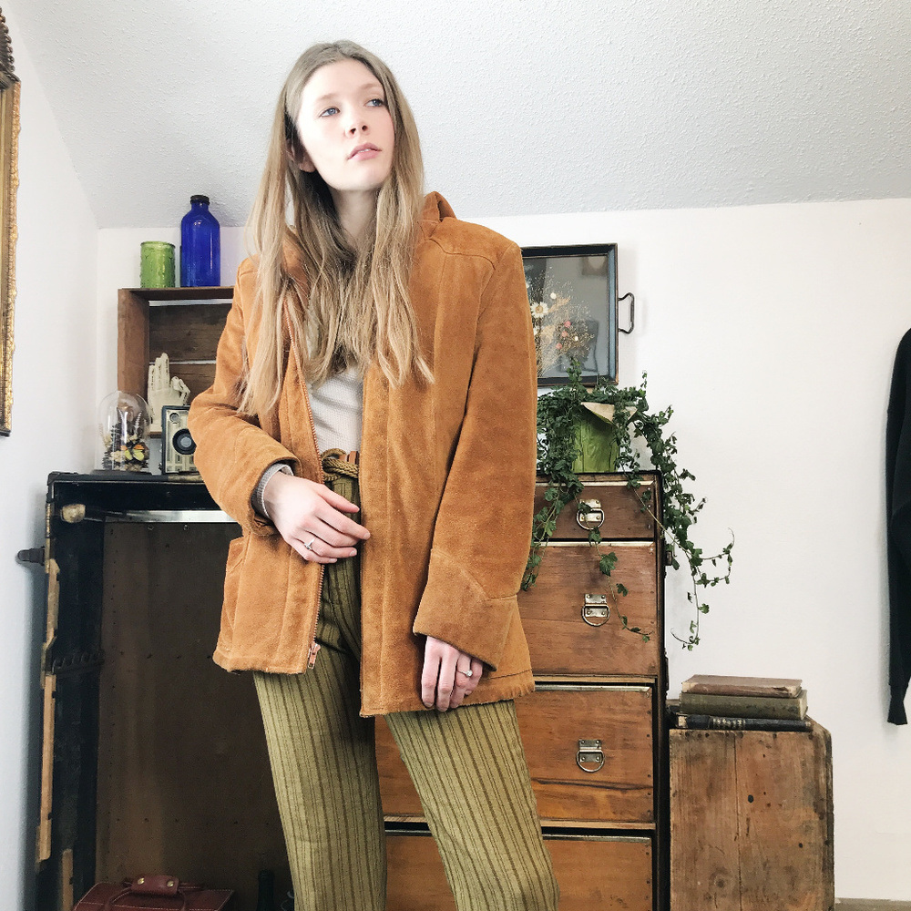 Vintage 70's Suede Shearling Hooded Jacket
